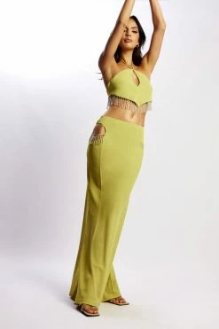 JLW Jayleen Maxi Skirt With Fringe - Chartreuse Two Piece Sets