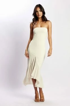 AMC Alia Strapless Ruffle Midi Dress - Bone