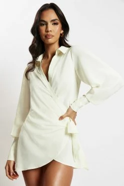 BSD Gabby Split Sleeve Wrap Micro Mini Dress - Bone 9 BSD Gabby Split Sleeve Wrap Micro Mini Dress - Bone