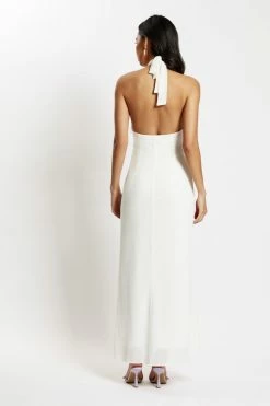 WNT Dana Chiffon Diamante Trim Halter Maxi Dress - White DRESSES