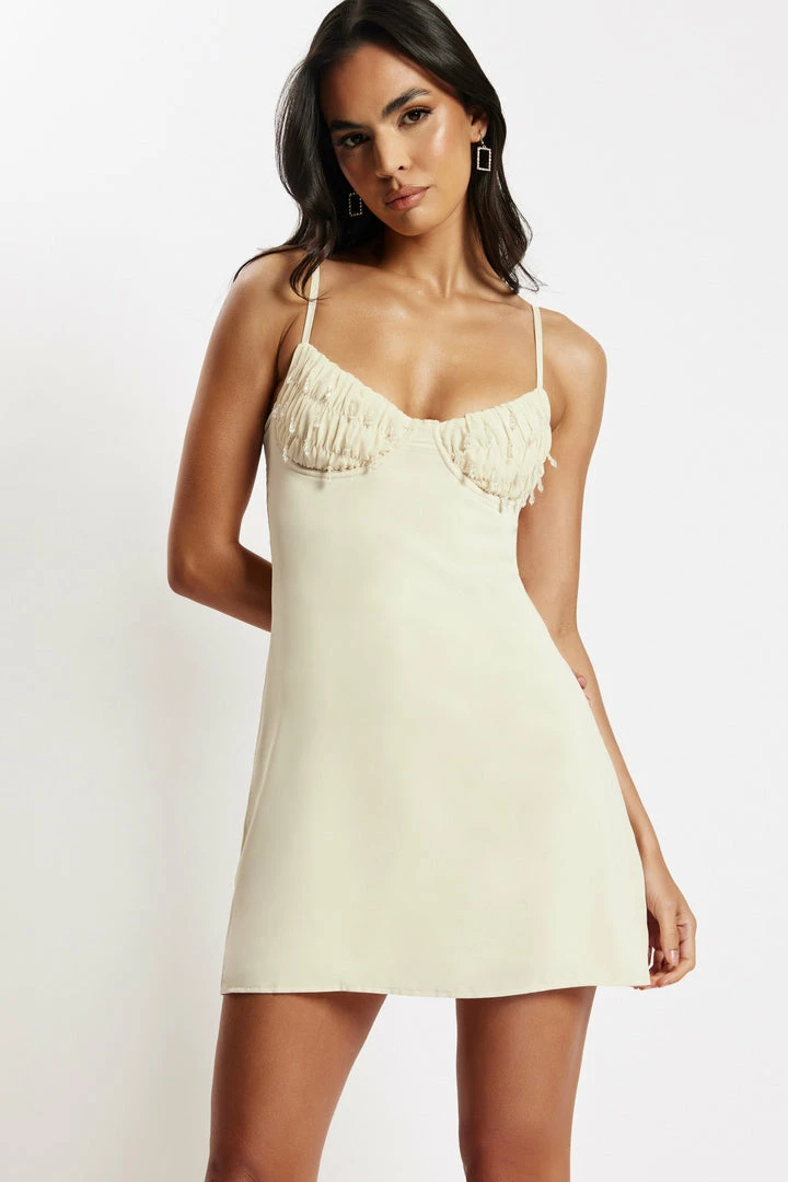 BSD Amelie Shirring Bust Slip Dress - Cream DRESSES 2 BSD Amelie Shirring Bust Slip Dress - Cream DRESSES