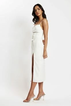 QNG Lucy Cowl Midi Dress With Corset - White DRESSES 13 QNG Lucy Cowl Midi Dress With Corset - White DRESSES