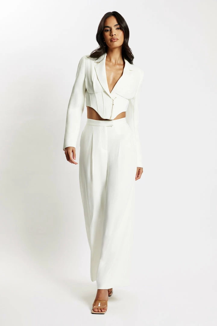 WNT Gloria Cropped Corset Blazer - White Two Piece Sets 6 WNT Gloria Cropped Corset Blazer - White Two Piece Sets