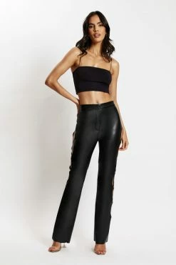 WNT All Bottoms Alexa Cut Out Side Faux Leather Pant - Black