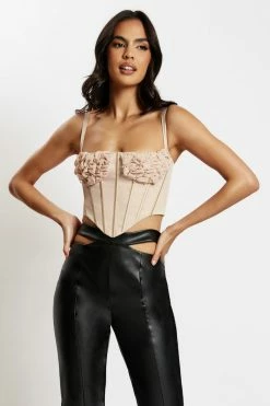 QNG Kristy Shirring Bust Corset Top - Champagne All Tops