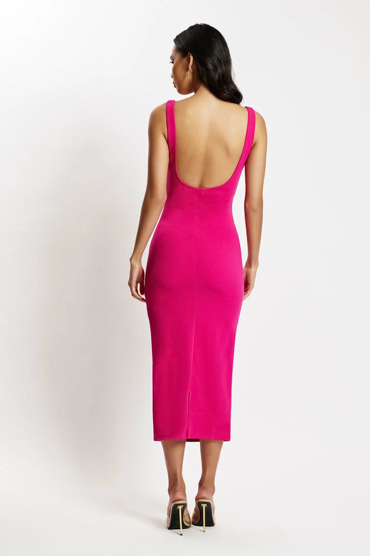 QNG Maria Crepe Square Neck Midi Dress - Fuchsia DRESSES 2 QNG Maria Crepe Square Neck Midi Dress - Fuchsia DRESSES