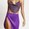 WNT Romi Asymmetric Wrap Satin Mini Skirt - Purple All Bottoms