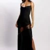 WNT Chandra Lace Satin Maxi Dress - Black DRESSES