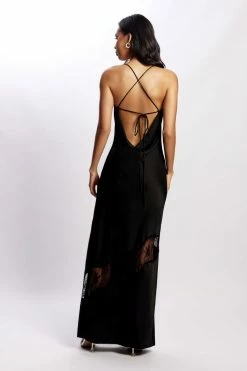 WNT Chandra Lace Satin Maxi Dress - Black DRESSES