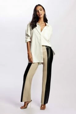 WNT All Bottoms Marley Wide Leg Contrast Pu Pant - Black Two Tone 12 WNT All Bottoms Marley Wide Leg Contrast Pu Pant - Black Two Tone