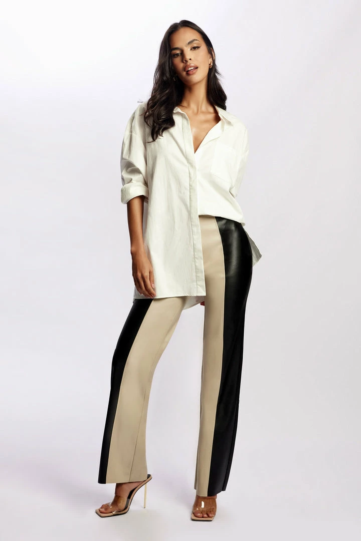 WNT All Bottoms Marley Wide Leg Contrast Pu Pant - Black Two Tone 5 WNT All Bottoms Marley Wide Leg Contrast Pu Pant - Black Two Tone