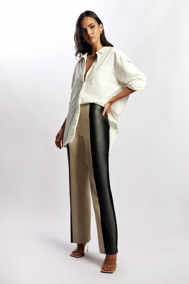 WNT All Bottoms Marley Wide Leg Contrast Pu Pant - Black Two Tone 4 WNT All Bottoms Marley Wide Leg Contrast Pu Pant - Black Two Tone