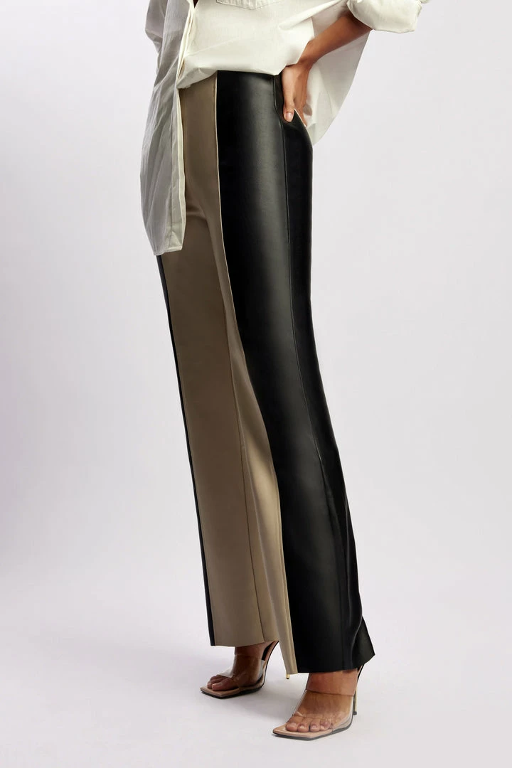 WNT All Bottoms Marley Wide Leg Contrast Pu Pant - Black Two Tone 3 WNT All Bottoms Marley Wide Leg Contrast Pu Pant - Black Two Tone