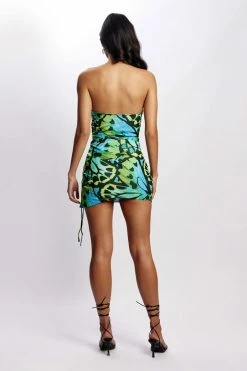 BSD DRESSES Katia Strapless Ruched Side Mini Dress - Butterfly Print