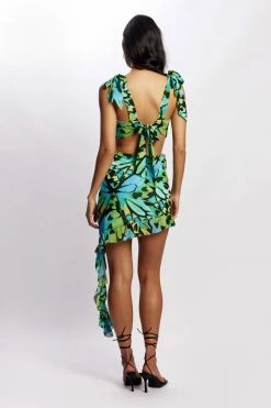 BSD Janice Asymmetric Skirt With Ruffles - Butterfly Print