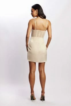 QNG Britney Draped Corset Mini Dress - Champagne
