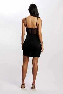 QNG Britney Draped Corset Mini Dress - Black DRESSES