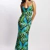 BSD DRESSES Zoe Cowl Front Printed Maxi Dress - Butterfly Print