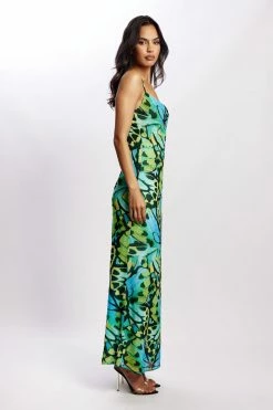BSD DRESSES Zoe Cowl Front Printed Maxi Dress - Butterfly Print