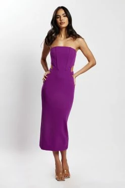 QNG Catherine Cut Out Midi Dress - Violet