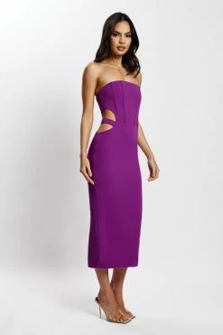 QNG Catherine Cut Out Midi Dress - Violet