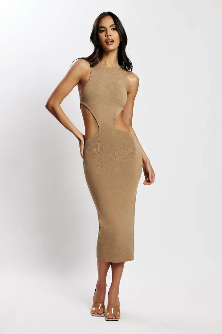 SOP Lela Cut Out Midi Dress - Taupe 6 SOP Lela Cut Out Midi Dress - Taupe