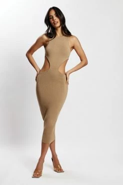 SOP Lela Cut Out Midi Dress - Taupe
