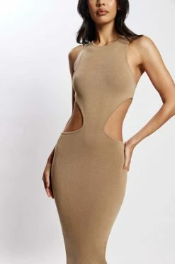 SOP Lela Cut Out Midi Dress - Taupe 11 SOP Lela Cut Out Midi Dress - Taupe