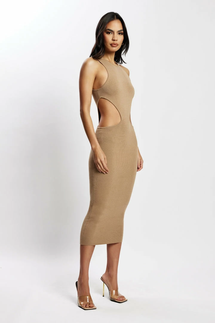 SOP Lela Cut Out Midi Dress - Taupe 4 SOP Lela Cut Out Midi Dress - Taupe