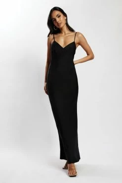 JLW DRESSES Baily Satin Maxi Dress - Black