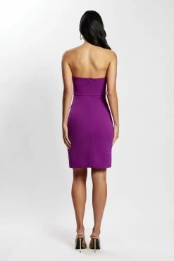 QNG DRESSES Rachel Crepe Bandeau Thigh Split Mini Dress - Violet