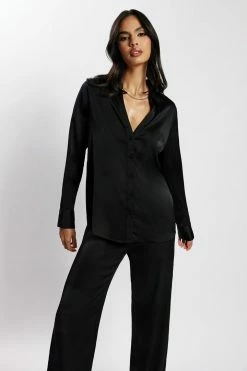 WNT All Tops Emelie Satin Shirt - Black