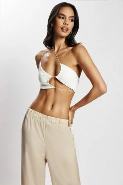 WXI Montana Ruched Cut Out Crop Top - White