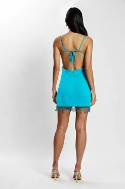 AMC Darcie Fringe Mini Dress - Aqua DRESSES