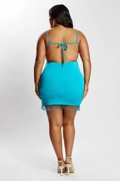 AMC Darcie Fringe Mini Dress - Aqua DRESSES