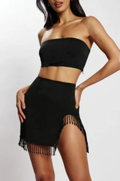 AMC Stephanie Fringe Mini Skirt - Black