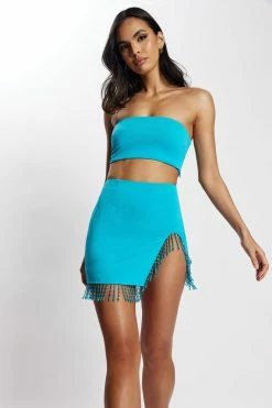 AMC Stephanie Crepe Bandeau - Aqua Two Piece Sets