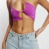 WXI All Tops Montana Ruched Cut Out Crop Top - Violet