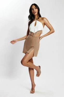 QNG All Bottoms Romee Mini Skirt - Taupe
