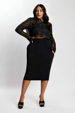 WNT Elaina Sheer Button Up Cropped Shirt - Black 15 WNT Elaina Sheer Button Up Cropped Shirt - Black