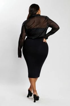 WNT Elaina Sheer Button Up Cropped Shirt - Black 16 WNT Elaina Sheer Button Up Cropped Shirt - Black