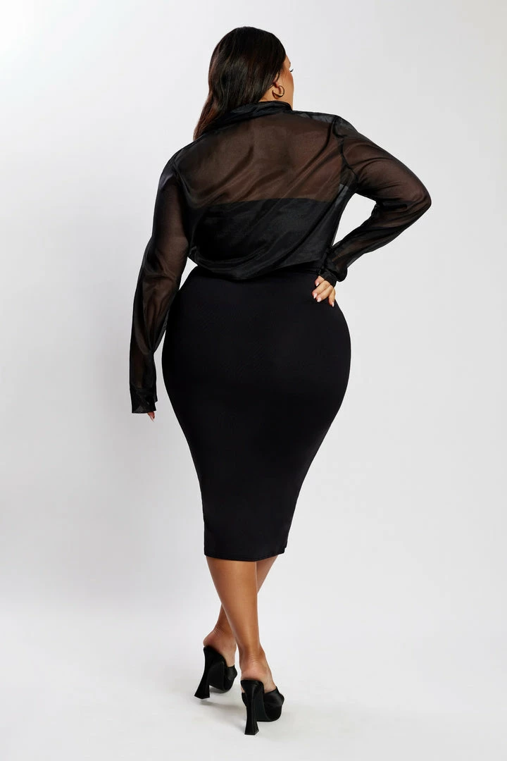 WNT Elaina Sheer Button Up Cropped Shirt - Black 8 WNT Elaina Sheer Button Up Cropped Shirt - Black