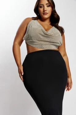 BSD Shanice Glomesh Drape Top - Silver All Tops 12 BSD Shanice Glomesh Drape Top - Silver All Tops