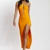 WXI DRESSES Ally Beaded Halter Maxi Dress - Tangerine