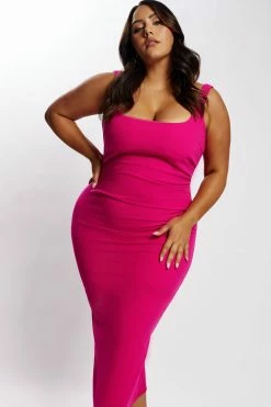 QNG Maria Crepe Square Neck Midi Dress - Fuchsia DRESSES 16 QNG Maria Crepe Square Neck Midi Dress - Fuchsia DRESSES