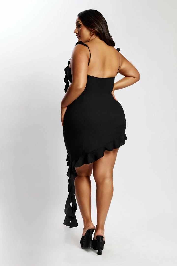 BSD Maeve Asymmetric Ruffle Dress - Black DRESSES 10 BSD Maeve Asymmetric Ruffle Dress - Black DRESSES