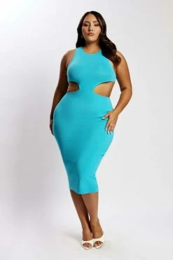 SOP Lela Cut Out Midi Dress - Aqua