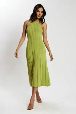 SHN Adrienne Halter Neck Midi Dress - Olive DRESSES