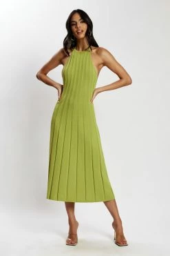 SHN Adrienne Halter Neck Midi Dress - Olive DRESSES