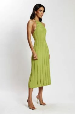 SHN Adrienne Halter Neck Midi Dress - Olive DRESSES